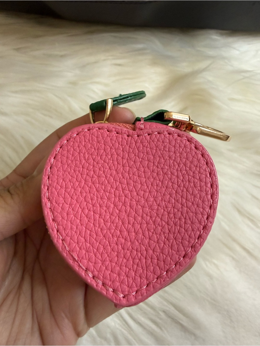 Pink Peach Leather Bag Charm Keychain - Picture 4 of 6